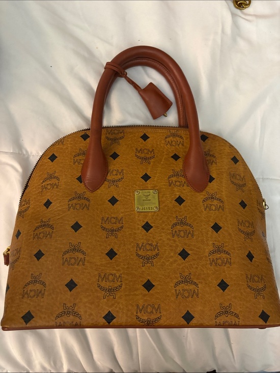 MCM Handbags - MCM Cognac Visetos Dome Satchel in Cognac and Brown